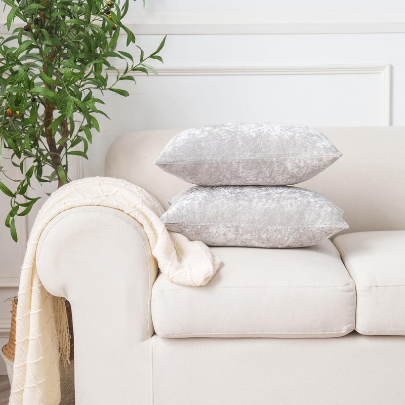 NiNi ALL Velour Throw Pillow Covers Silver Grey 12x20 Inch Set of 2 Decorative Luxurious Pillow Cover Glossy Pillowcase Cushion Cases for Couch Sofa and Home Decor - Image 3