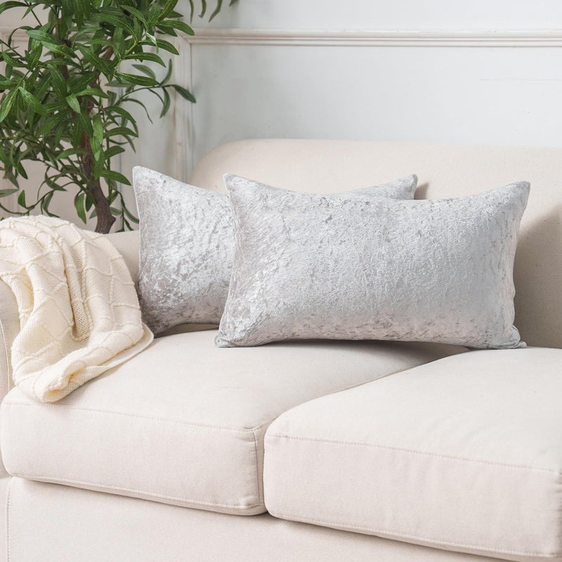 NiNi ALL Velour Throw Pillow Covers Silver Grey 12x20 Inch Set of 2 Decorative Luxurious Pillow Cover Glossy Pillowcase Cushion Cases for Couch Sofa and Home Decor - Image 1