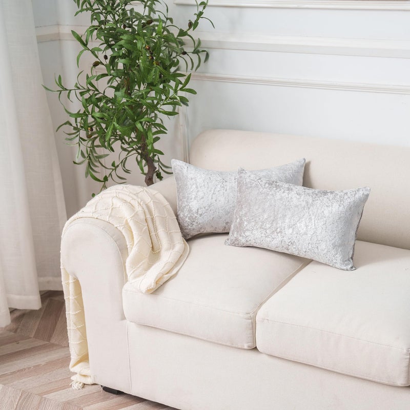 NiNi ALL Velour Throw Pillow Covers Silver Grey 12x20 Inch Set of 2 Decorative Luxurious Pillow Cover Glossy Pillowcase Cushion Cases for Couch Sofa and Home Decor - Image 2