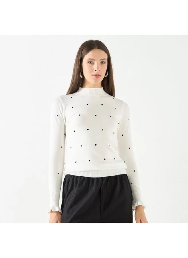 2Xtremz 2Xtremz Polka Dot Print Funnel Neck Sweater with Long Sleeves