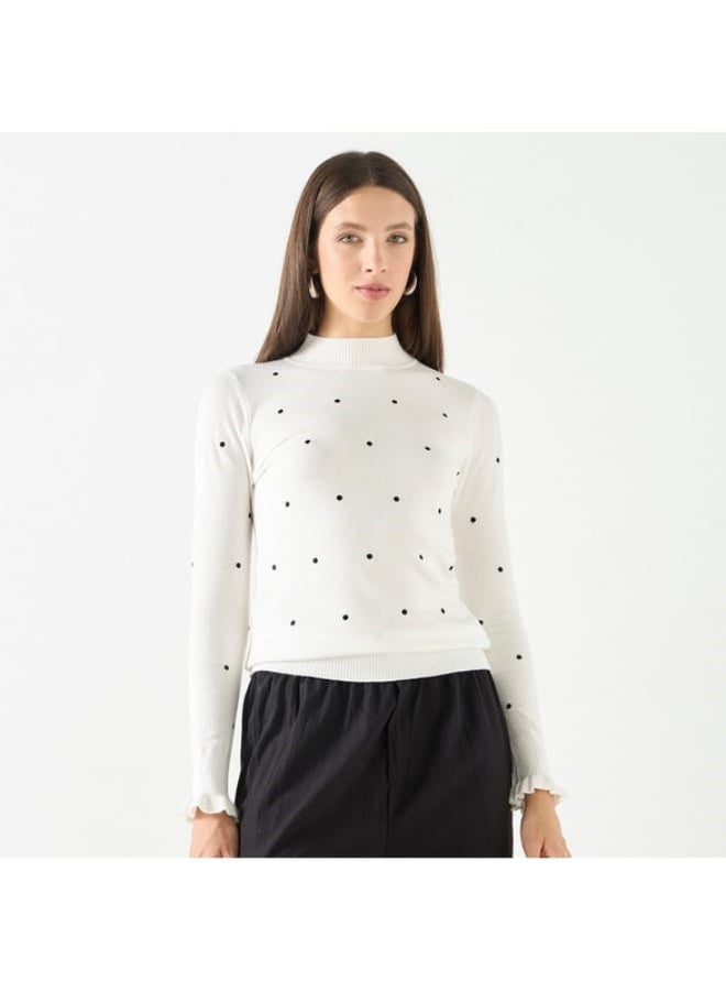 2Xtremz 2Xtremz Polka Dot Print Funnel Neck Sweater with Long Sleeves  - Image 1