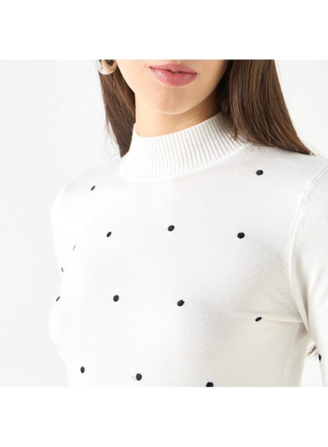 2Xtremz 2Xtremz Polka Dot Print Funnel Neck Sweater with Long Sleeves  - Image 2
