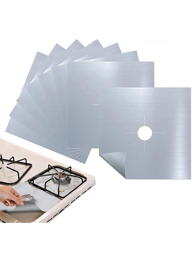 erorex 8 Piece Gas Stove Cover Gas Stove Protection Film Reusable Gas Stove Protection Mat Double Thickness Used In The Kitchen Can Be Placed In The Dishwasher Silver - Image 1