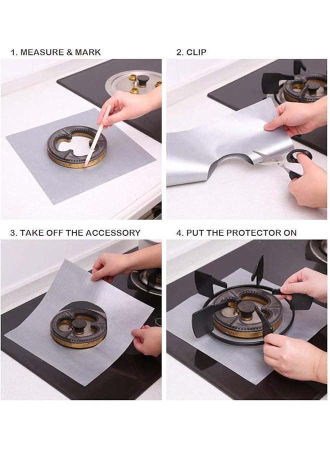 erorex 8 Piece Gas Stove Cover Gas Stove Protection Film Reusable Gas Stove Protection Mat Double Thickness Used In The Kitchen Can Be Placed In The Dishwasher Silver - Image 4