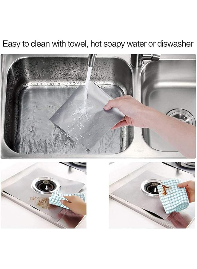 erorex 8 Piece Gas Stove Cover Gas Stove Protection Film Reusable Gas Stove Protection Mat Double Thickness Used In The Kitchen Can Be Placed In The Dishwasher Silver - Image 5