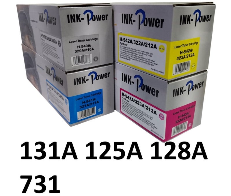 اينك باور مجموعة حبر متوافقة 131A للاستخدام في طابعات الليزر HP وCanon 731.pro 200 1215 /125A/128A/131A-CB540A/541/542/543-CE320A/321/322/323/CF210/211/212/213- CP1215/1515/PRO 200/M251/276/- LBP 5050 - Image 2