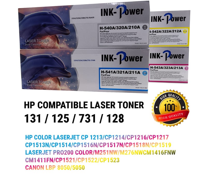 اينك باور مجموعة حبر متوافقة 131A للاستخدام في طابعات الليزر HP وCanon 731.pro 200 1215 /125A/128A/131A-CB540A/541/542/543-CE320A/321/322/323/CF210/211/212/213- CP1215/1515/PRO 200/M251/276/- LBP 5050 - Image 1