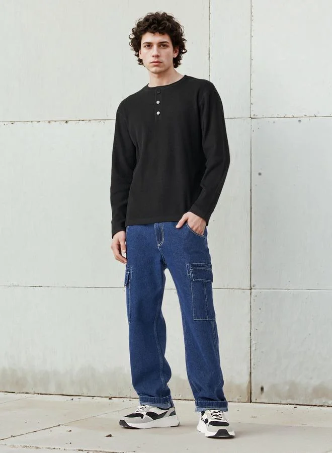 Lee Cooper Lee Cooper Ribbed Henley Sweatshirt