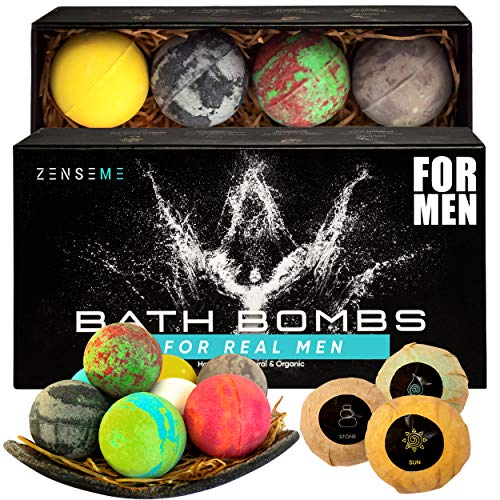 ZenseMe Bath Bombs for Men, Gift Set of 8 Scented Organic Handmade Bath Bombs of 2.5 oz with Natural Essential Oils for Boyfriend, Husband, Father or Friend, by ZenseMe - Image 1