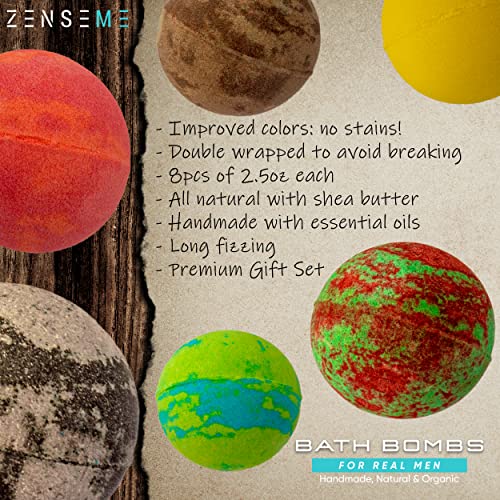 ZenseMe Bath Bombs for Men, Gift Set of 8 Scented Organic Handmade Bath Bombs of 2.5 oz with Natural Essential Oils for Boyfriend, Husband, Father or Friend, by ZenseMe - Image 4