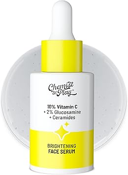 Chemist At Play 10 Vitamin C Face Serum Brightens Gives Glow Fades Dark Spots Treats Hyperpigmentation Balances Melanin Production Ethyl Ascorbic Acid Glucosamine For All Skin Types 30ml - Image 1