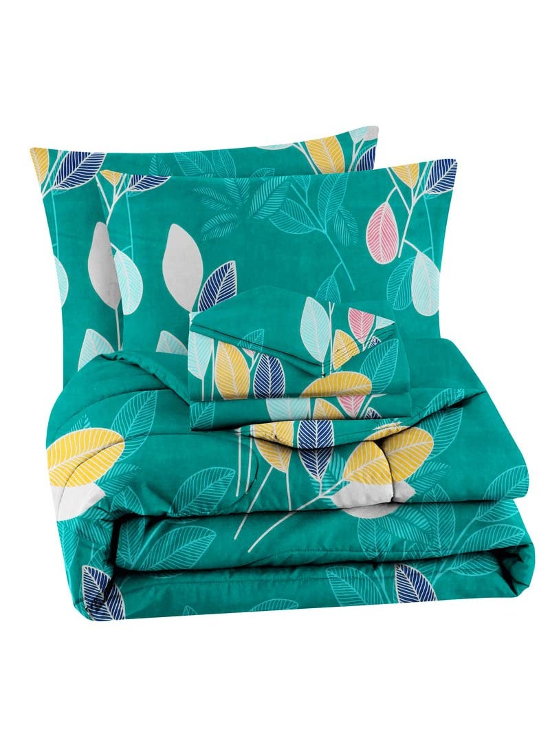 VAS COLLECTIONS VAS COLLECTIONS 350TC Floral Cotton AC Comforter Set King Size Double Bed with 1 Flat bedsheet Two Pillow Covers 4 Pieces Bedding Set 90x95 inches Dark Greens  - Image 1