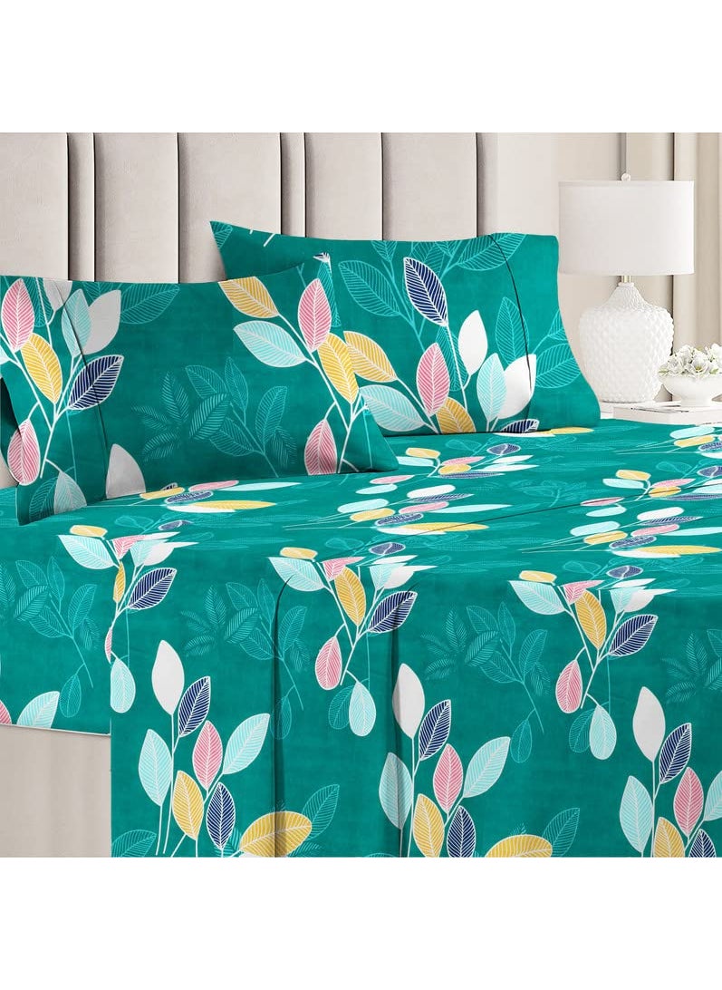 VAS COLLECTIONS VAS COLLECTIONS 350TC Floral Cotton AC Comforter Set King Size Double Bed with 1 Flat bedsheet Two Pillow Covers 4 Pieces Bedding Set 90x95 inches Dark Greens  - Image 3