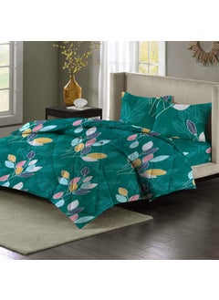 VAS COLLECTIONS VAS COLLECTIONS 350TC Floral Cotton AC Comforter Set King Size Double Bed with 1 Flat bedsheet Two Pillow Covers 4 Pieces Bedding Set 90x95 inches Dark Greens  - Image 5