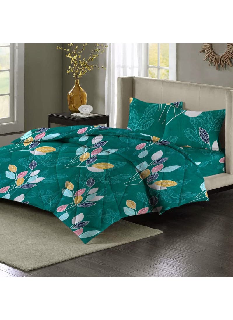 VAS COLLECTIONS VAS COLLECTIONS 350TC Floral Cotton AC Comforter Set King Size Double Bed with 1 Flat bedsheet Two Pillow Covers 4 Pieces Bedding Set 90x95 inches Dark Greens  - Image 5