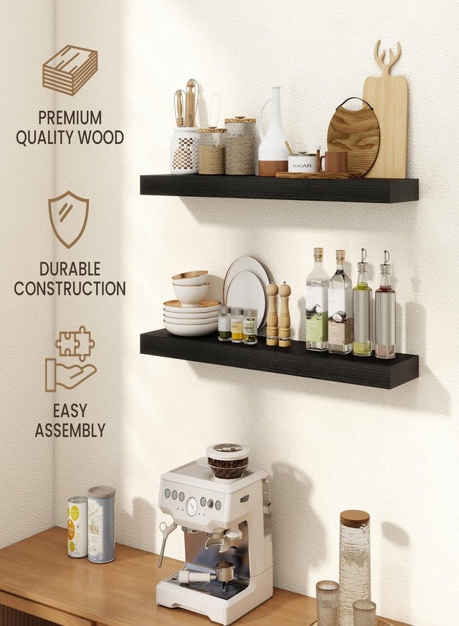 FLYJOE 36 Inch Floating Shelves | 6.5 Inch Deep Black Floating Shelves Set of 2 | 36" W x 6.5" D Rustic Black Wood Wall Shelves with Invisible Brackets for Bathroom Living Room Bedroom - Image 5