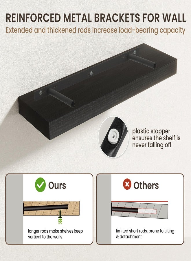 FLYJOE 36 Inch Floating Shelves | 6.5 Inch Deep Black Floating Shelves Set of 2 | 36" W x 6.5" D Rustic Black Wood Wall Shelves with Invisible Brackets for Bathroom Living Room Bedroom - Image 4