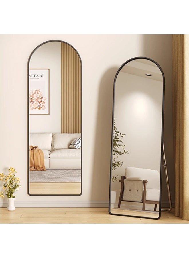 YQbest Arched Full Length Mirror with Stand Floor Standing Aluminum Frame for Bedroom Body Hanging Leaning Modern Simple Home Decor Shatter-proorf Nano Glass Wall Living Room Cloakroom Black  - Image 5