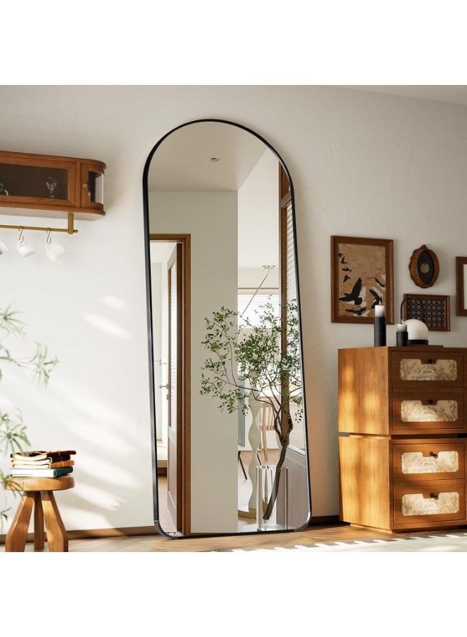 YQbest Arched Full Length Mirror with Stand Floor Standing Aluminum Frame for Bedroom Body Hanging Leaning Modern Simple Home Decor Shatter-proorf Nano Glass Wall Living Room Cloakroom Black  - Image 3