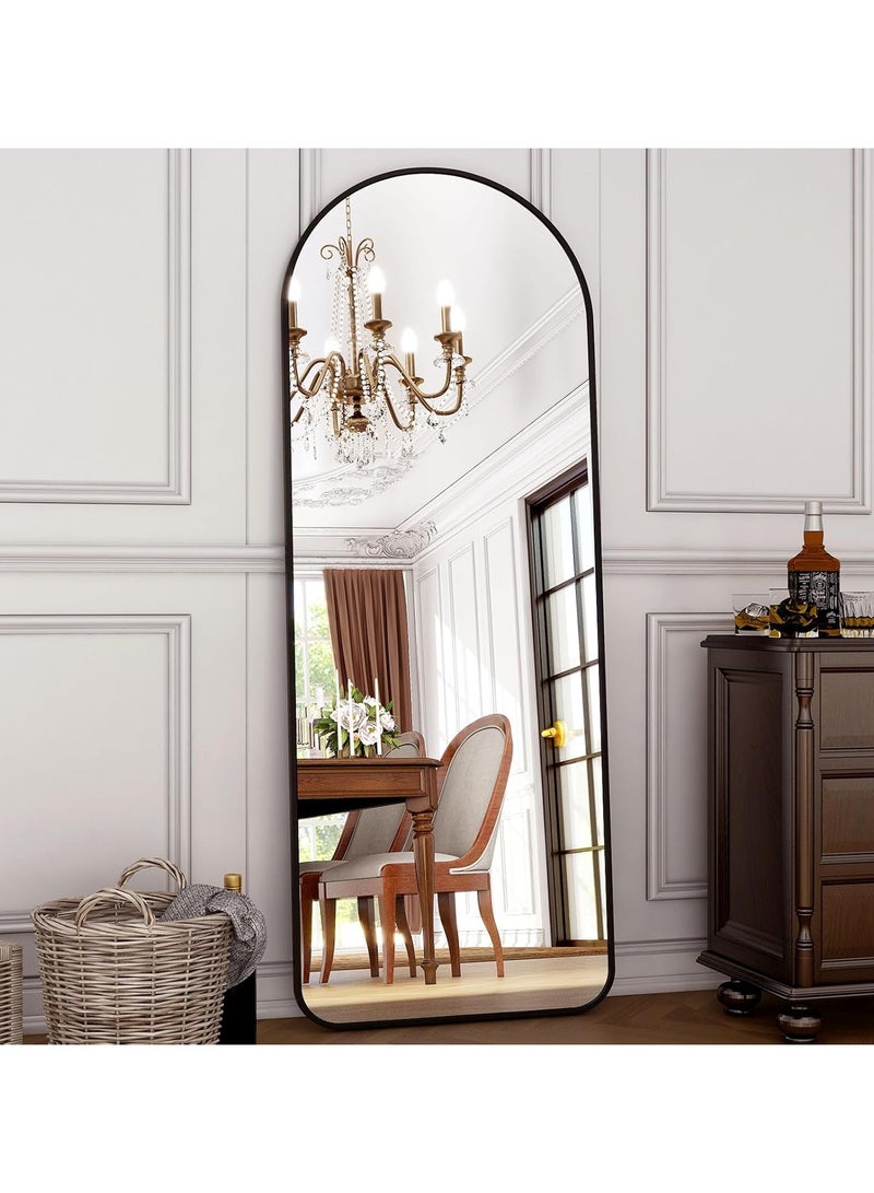 YQbest Arched Full Length Mirror with Stand Floor Standing Aluminum Frame for Bedroom Body Hanging Leaning Modern Simple Home Decor Shatter-proorf Nano Glass Wall Living Room Cloakroom Black  - Image 1