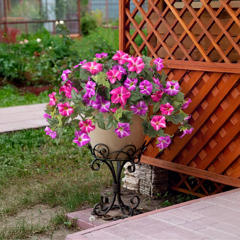 Ammyoo Artificial Fake Flowers Plants for Outdoor Decoration, 2PCS Faux Petunias Silk Flower UV Resistant No Fade Floral for Home Outside Garden Balcony Yard Porch Realistic Indoor Decor (Fuchsia Lotus) - Image 4