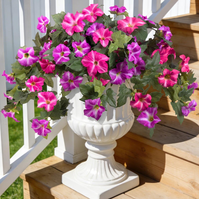 Ammyoo Artificial Fake Flowers Plants for Outdoor Decoration, 2PCS Faux Petunias Silk Flower UV Resistant No Fade Floral for Home Outside Garden Balcony Yard Porch Realistic Indoor Decor (Fuchsia Lotus) - Image 1