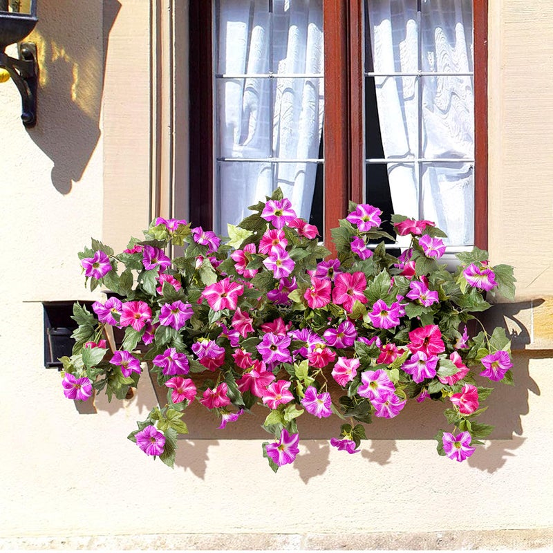 Ammyoo Artificial Fake Flowers Plants for Outdoor Decoration, 2PCS Faux Petunias Silk Flower UV Resistant No Fade Floral for Home Outside Garden Balcony Yard Porch Realistic Indoor Decor (Fuchsia Lotus) - Image 5