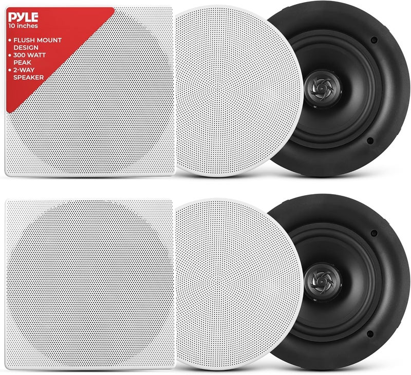 Pyle 10” Ceiling Wall Mount Speakers - Pair of 2-Way Full Range Sound Stereo Speaker Audio System Flush Design w/Electronic Crossover Network 35Hz-20kHz Frequency Response & 250 Watts Peak - PDIC106 - Image 1