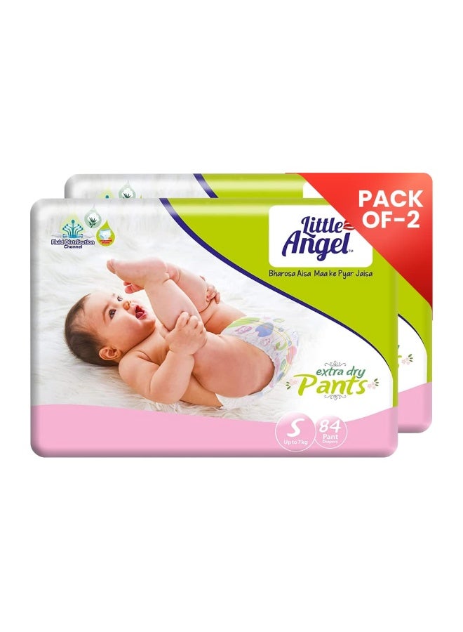 Little Angel Extra Dry Baby Pants Diaper, Small (S) Size, 168 Count (2 Packs of 84), Up to 7kg, Super Absorbent Core & Wetness Indicator