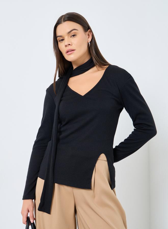 Styli Ribbed Knitted Chocker Neckline Top - Image 2