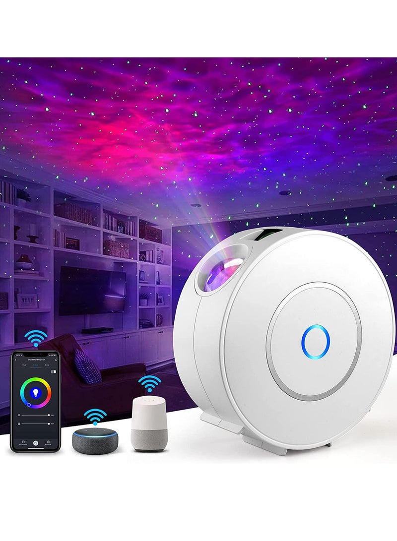 Galaxy Star Projector, Smart WiFi App/Voice Control, 3D LED Galaxy Projector Night Light with Nebula, Compatible with Google Assistant, RGB Dimmable, Timing, for Kids Bedroom Party Decor White - Image 1