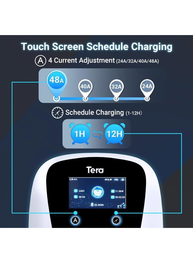 Tera for Tesla EV Charger Level 2 J1772: ETL Energy Star 48A 40A 32A Adjustable 240V, 5 Years Warranty, NEMA 14-50 25FT Extra Long Charging Cable IP66 Wall Electric Vehicle Charging Station W01 White - Image 2