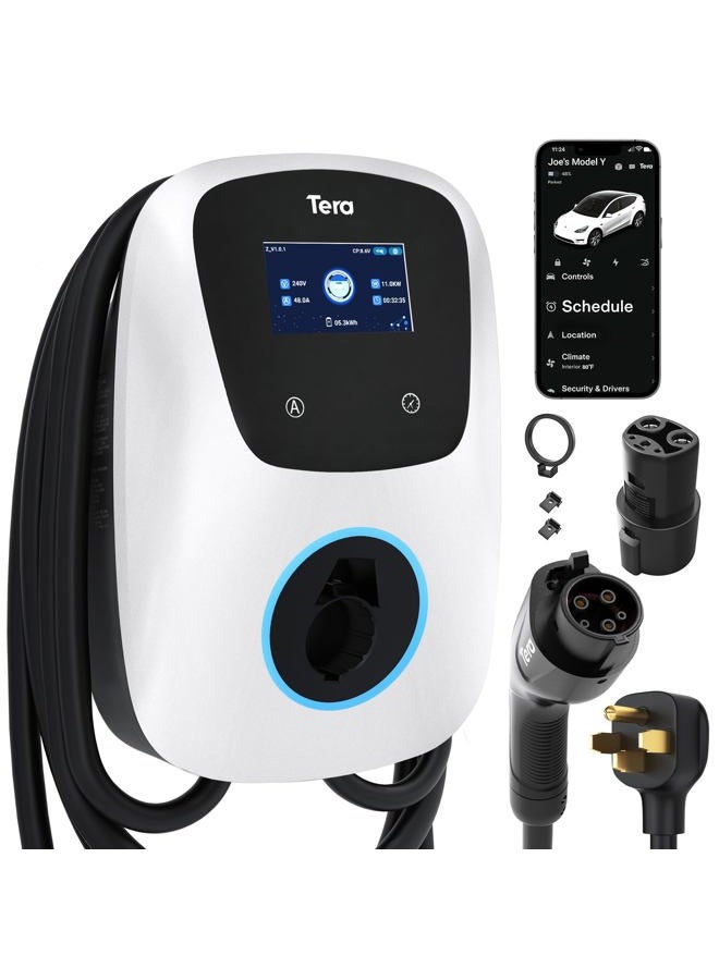 Tera for Tesla EV Charger Level 2 J1772: ETL Energy Star 48A 40A 32A Adjustable 240V, 5 Years Warranty, NEMA 14-50 25FT Extra Long Charging Cable IP66 Wall Electric Vehicle Charging Station W01 White - Image 1