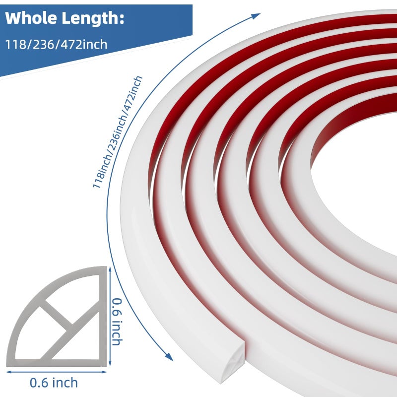 Conwang Flexible Quarter Round Molding Bendable Molding Trim,Peel and Stick Silicone Rubber Edge Trim for Floor,Tub,Cabinet,Flexible Shoe Molding Around Curved Stairs,Columns and Wall-118â€ L x 0.6â€ W x 0.6â€ H - Image 2
