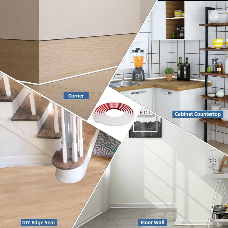 Conwang Flexible Quarter Round Molding Bendable Molding Trim,Peel and Stick Silicone Rubber Edge Trim for Floor,Tub,Cabinet,Flexible Shoe Molding Around Curved Stairs,Columns and Wall-118â€ L x 0.6â€ W x 0.6â€ H - Image 5