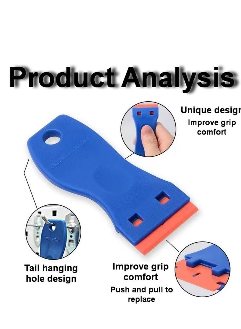عربست مجموعة مكونة من 3 قطع من أداة مكشطة شفرة الحلاقة مع 50 شفرة بلاستيكية و30 شفرة معدنية مثالية لإزالة الملصقات والصبغة والشحوم من الزجاج الأمامي والأجهزة والأسطح الزجاجية - Image 5