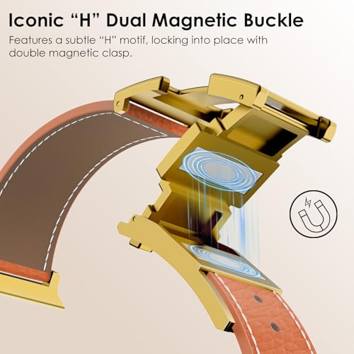 CHANCHY Leather Magnetic Watch Band Compatible with Apple Watch Bands 40mm 38mm 41mm 42mm 44mm 45mm 46mm, Top Grain Leather Dressy Band for Women Men iWatch Ultra SE3 Series 11/10/9/8/7/6/5/4/3/2/1 - Image 3
