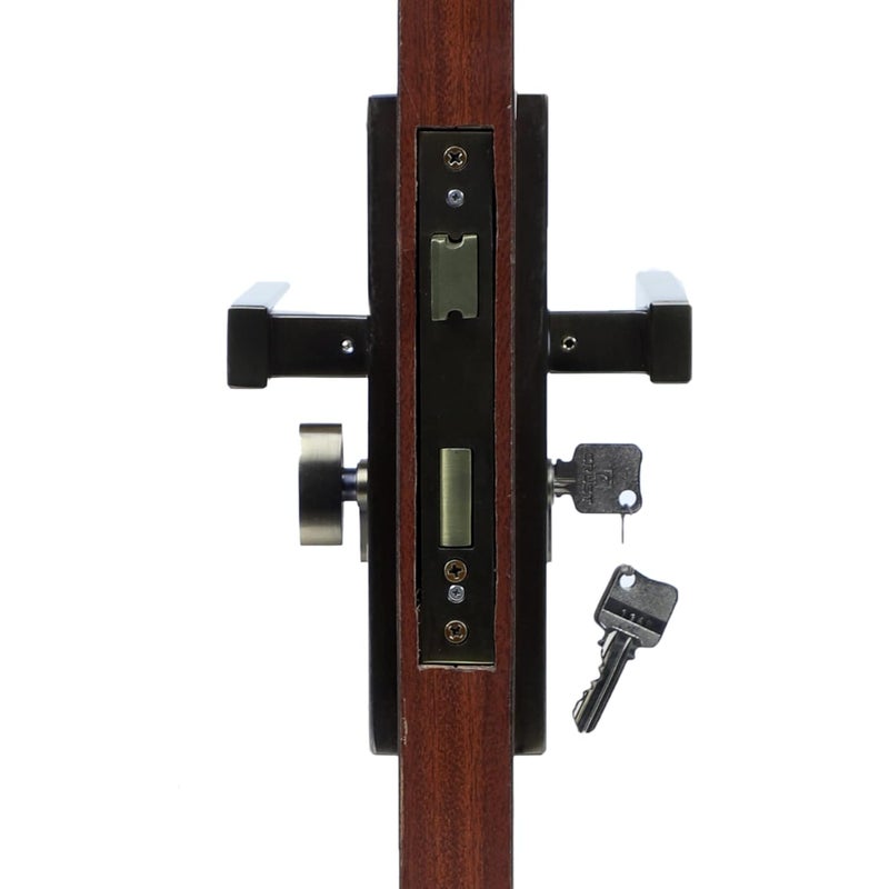 BlueSpace Premium 8" Cylindrical Plate Mortise Door Lock Handle Set/Mortise Lock with Brass Lock Body and One Side Key 60mm Brass Cylinder Set with 3 Brass Computer Keys (LB1007, Antique) - Image 5