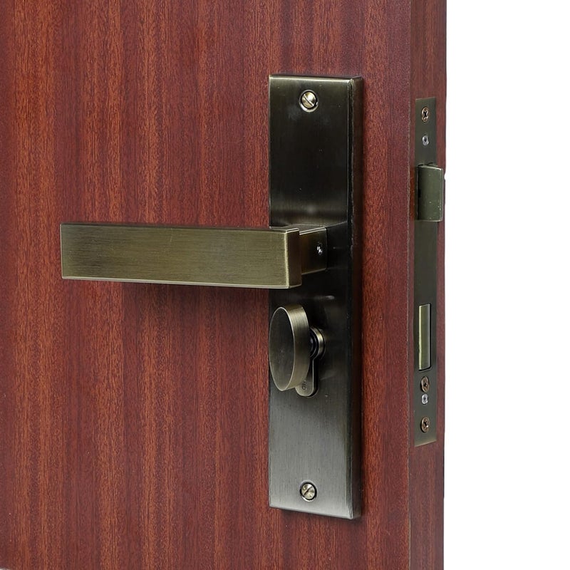 BlueSpace Premium 8" Cylindrical Plate Mortise Door Lock Handle Set/Mortise Lock with Brass Lock Body and One Side Key 60mm Brass Cylinder Set with 3 Brass Computer Keys (LB1007, Antique) - Image 3