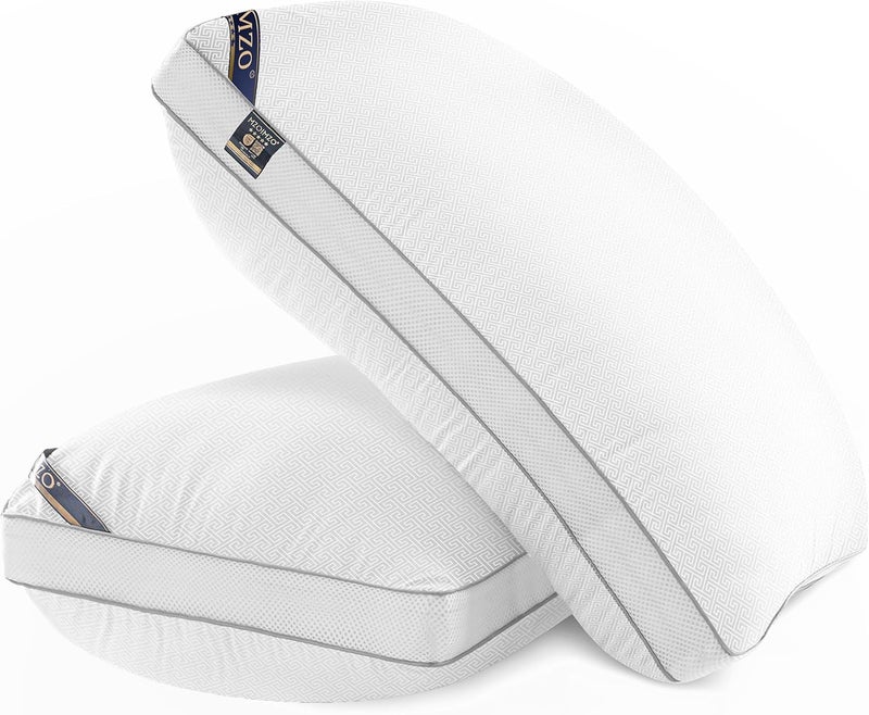 MZOIMZO Luxury Comfy Hotel Collection Bed Pillows for Sleeping- Firm King Size Set of 2, Gusseted Cooling Side Mesh Design with Premium Down Alternative Filling for Back, Stomach or Side Sleepers - Image 1