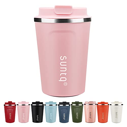 SUNTQ Reusable Coffee Cups Travel  Coffee Travel Mug with Leakproof Lid  Thermal Mug Insulated Cup  Stainless Steel Coffee Travel Cup  for Hot and Cold Drinks 13oz380ml Pink