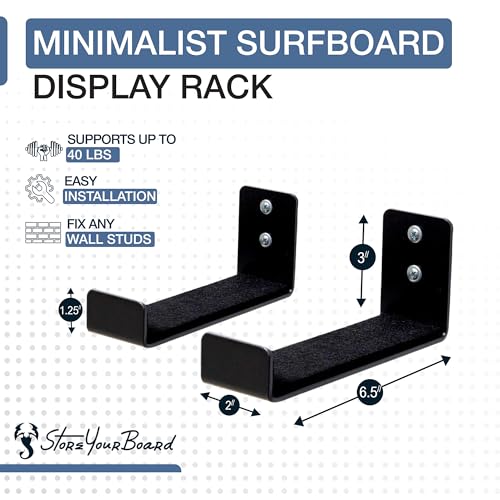 StoreYourBoard Naked Surf – The Original Minimalist Surfboard Rack, Heavy-Duty Black Aluminum Surf Board Wall Hangers for Display & Storage, Surfboard Wall Mount Holds 30 lbs - Image 4