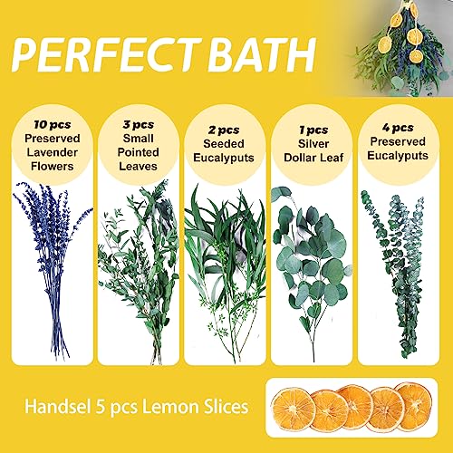 Gifugi 5 Kinds Mix Dried Eucalyptus & Lavender Flowers Bundle for Shower , 15''-17''Natural Real Fresh Preserved Eucalyptus Leaves and Lemon Hanging Plants, Home Bathroom Decor, Fragrance - Image 3