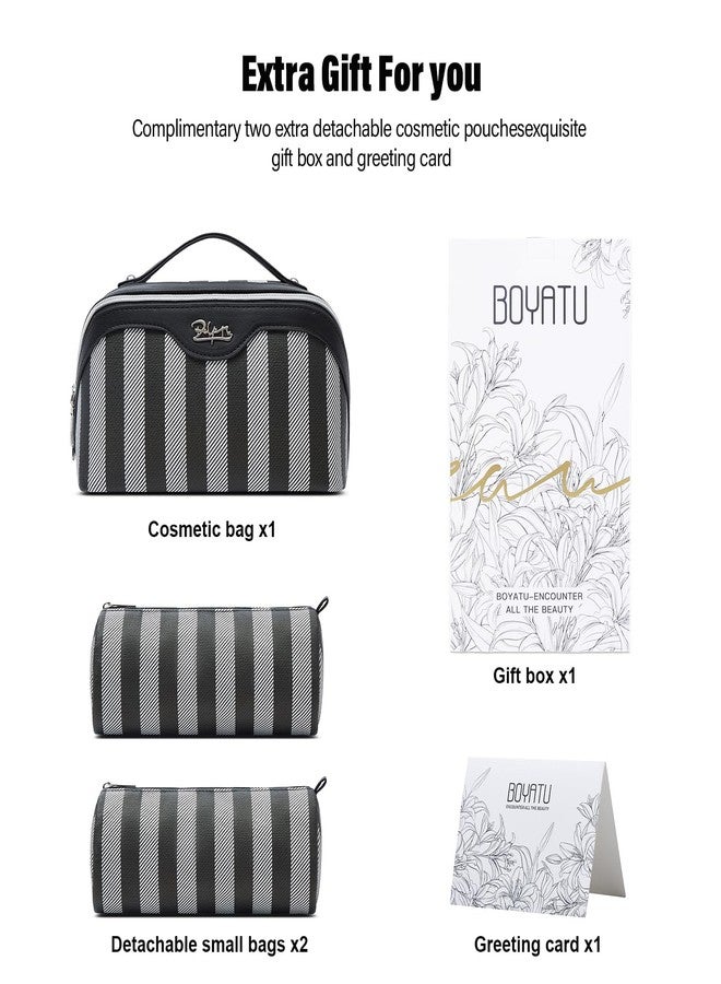 BOYATU Travel Makeup Bag for Women: Large Cosmetic Bag Set of 3 - PU Leather Make up Bag with Compartments - Compact Waterproof Toiletry Bag with Divider & Handle (A-04Black) - Image 5
