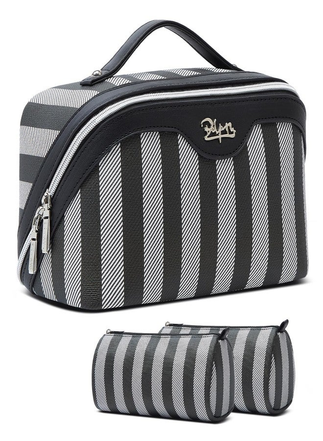 BOYATU Travel Makeup Bag for Women: Large Cosmetic Bag Set of 3 - PU Leather Make up Bag with Compartments - Compact Waterproof Toiletry Bag with Divider & Handle (A-04Black) - Image 1