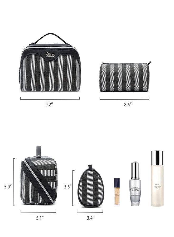 BOYATU Travel Makeup Bag for Women: Large Cosmetic Bag Set of 3 - PU Leather Make up Bag with Compartments - Compact Waterproof Toiletry Bag with Divider & Handle (A-04Black) - Image 3