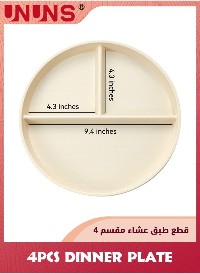 4-Piece Divided Plates,3 Compartments Divided Dinner Plate With Spoon,Fork And Chopsticks,Round Bariatric Portion Control Plate,Dishwasher Microwave Safe