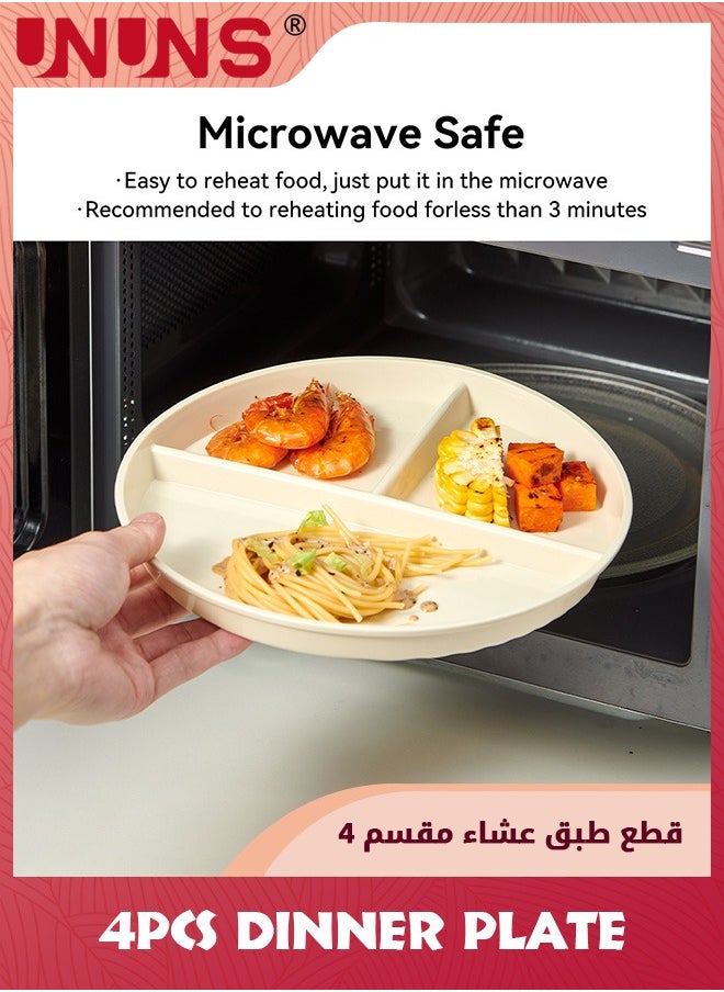 4-Piece Divided Plates,3 Compartments Divided Dinner Plate With Spoon,Fork And Chopsticks,Round Bariatric Portion Control Plate,Dishwasher Microwave Safe