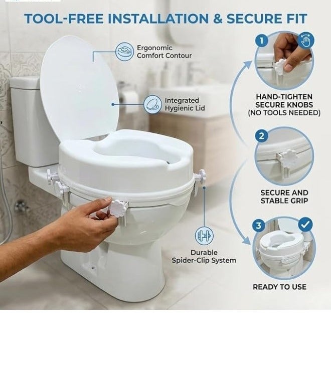 4-inch Medical Raised Toilet Seat with Tight Cover - Durable Plastic Toilet Lifter for Safety and Mobility Support for the Elderly and Disabled (White) - Image 2