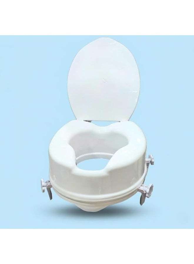 4-inch Medical Raised Toilet Seat with Tight Cover - Durable Plastic Toilet Lifter for Safety and Mobility Support for the Elderly and Disabled (White) - Image 1